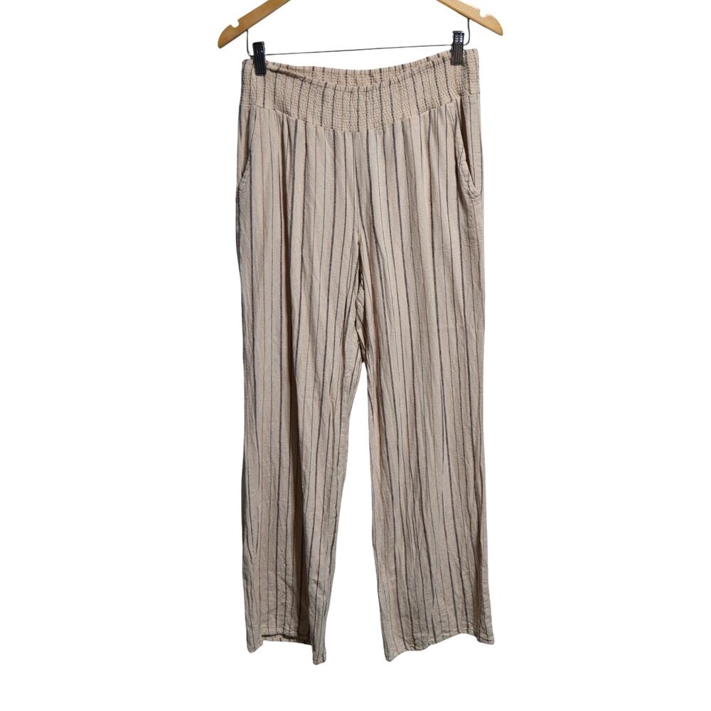 Maurices Linen Blend Woman's Tan with Dark Gray and Pink Stripes Size Medium